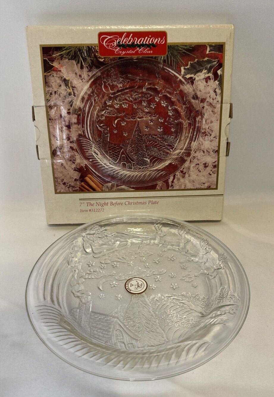 Celebrations Crystal Clear 7" The Night Before Christmas Clear Glass Plate New